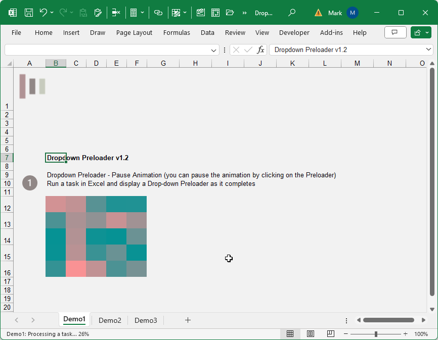 Demo1 - this demo displays a Drop-down Facebook-style Preloader via a Row that is 'eased' out (resized). The Animated Facebook-style Preloader image was created and downloaded from loading.io/ - You should go and create your own Preloader animated GIF's from this website