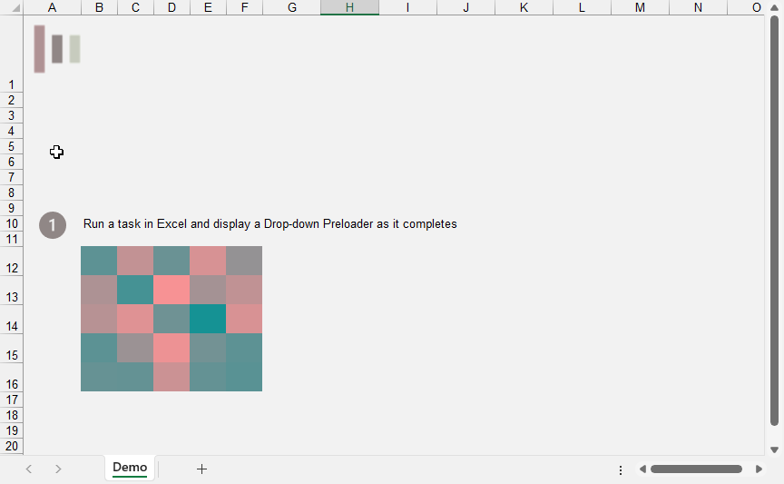 Dropdown Preloader manipulates the Row Height using various types of easing to create a Drop-down effect that seamlessly slides up and down from the top of the main Excel Window. Within that Row you can run a Macro to display an animated .GIF or Preloader whilst completing some task in Excel. You can also have any amount of Text or Icons and link these to parts of the Excel Document and open external file links such as a Webpage. Choose whether to have no Cursor flicker (we will change it to the xlNorthwestArrow) or to allow the Cursor to spin with the Hand Cursor as the Preloader slides up or down