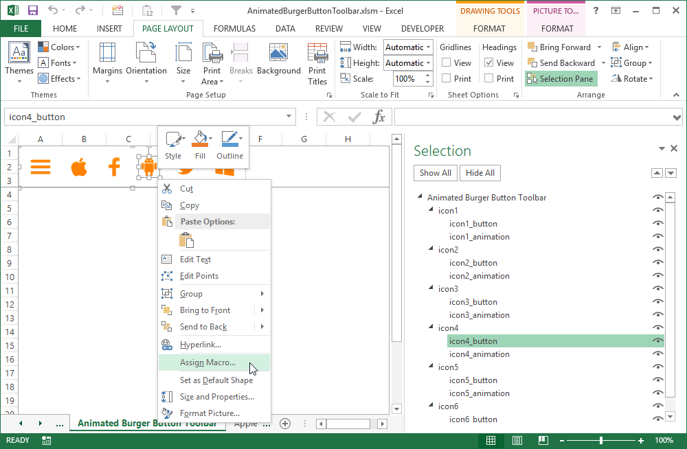 Animated Burger Button Toolbar Select Button Image
