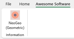 Press the 'NeoGeo (Geometric)' Ribbon Button which is in the 'Information' Group of the 'Awesome Software' Tab on the Ribbon to trigger the Info Dialog