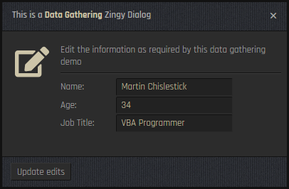 Latest Zingy Dialogs · A Data Gathering Dialog example