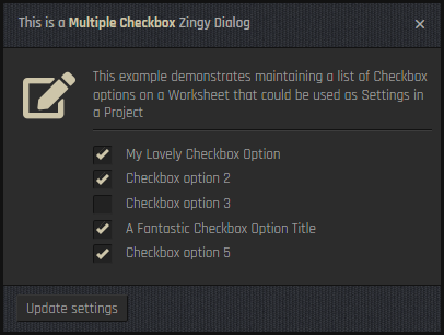Latest Zingy Dialogs · A Multiple Checkbox Read & Write Settings Dialog example